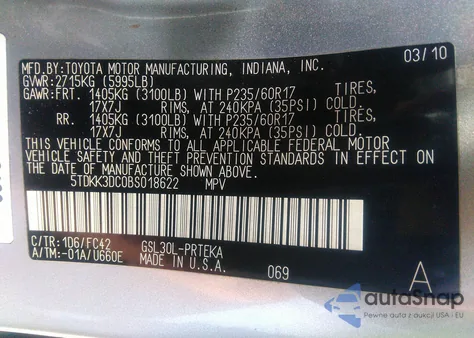 2011 Toyota Sienna Le V6 из США, поврежденный, VIN 5TDKK3DC0BS018622